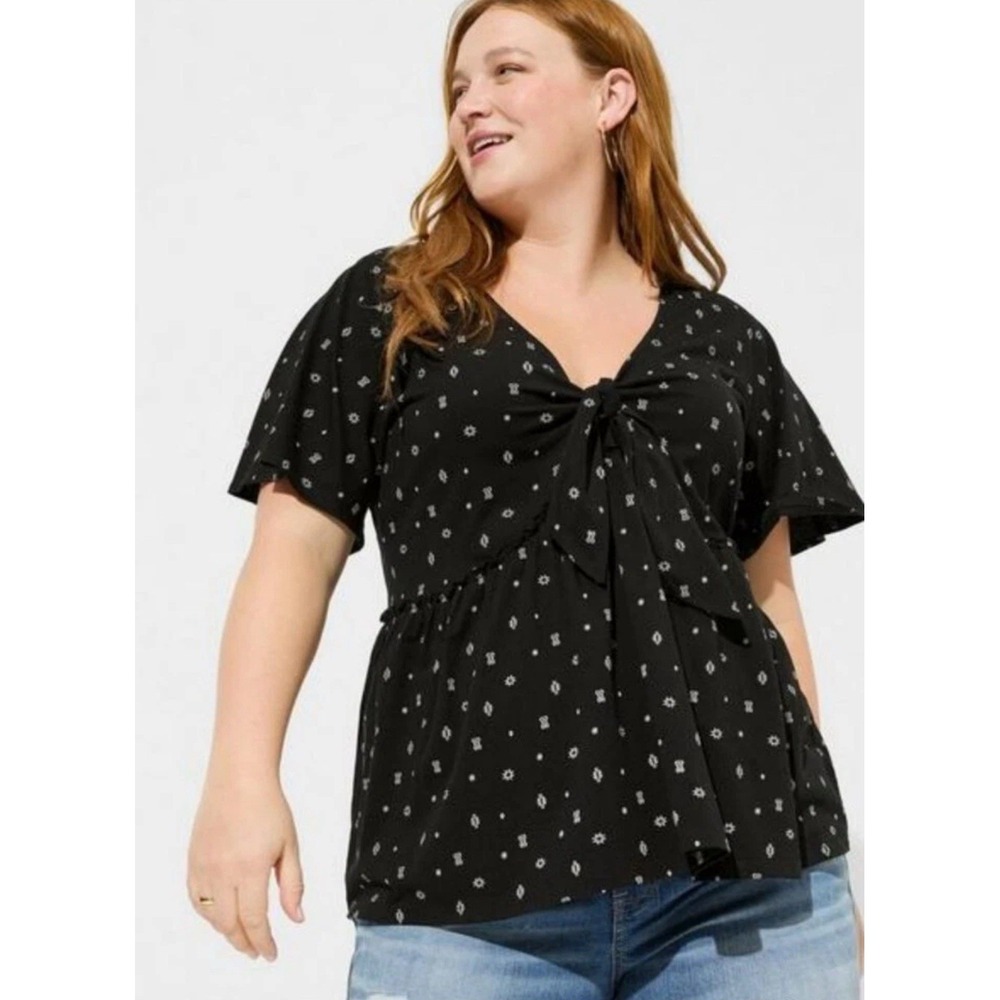 Torrid Women's Vintage Cotton Jersey V-Neck Relaxed Tie Front‎ Top Plus 2X New